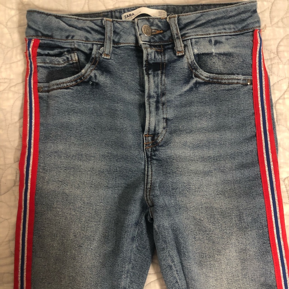 ZARA jeans with red side striping
